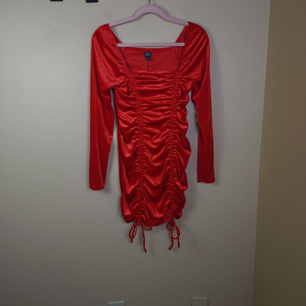Wild Fable Long Sleeve Ruched Velvet Bodycon Dress in Red Size M